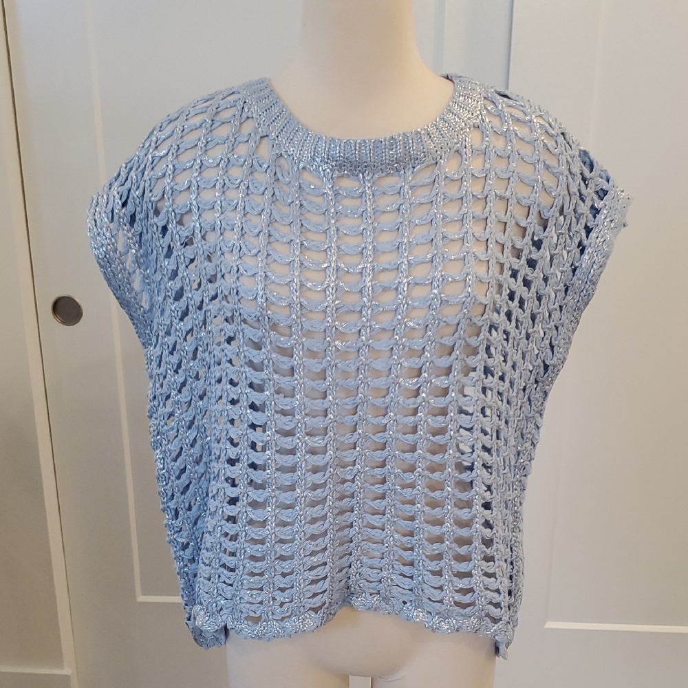 SHE & SKY Leigh open Knit Sweater Top in light blue Size M new with tag